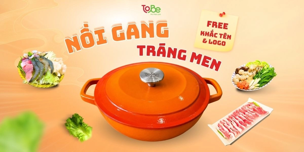 Nồi gang đúc nguyên khối, phủ men sứ cao cấp cả trong lẫn ngoài