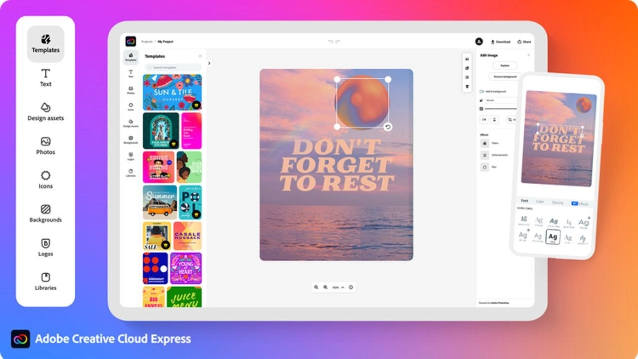 Adobe Express giúp thiết kế nội dung nhanh, dùng trên nhiều thiết bị
