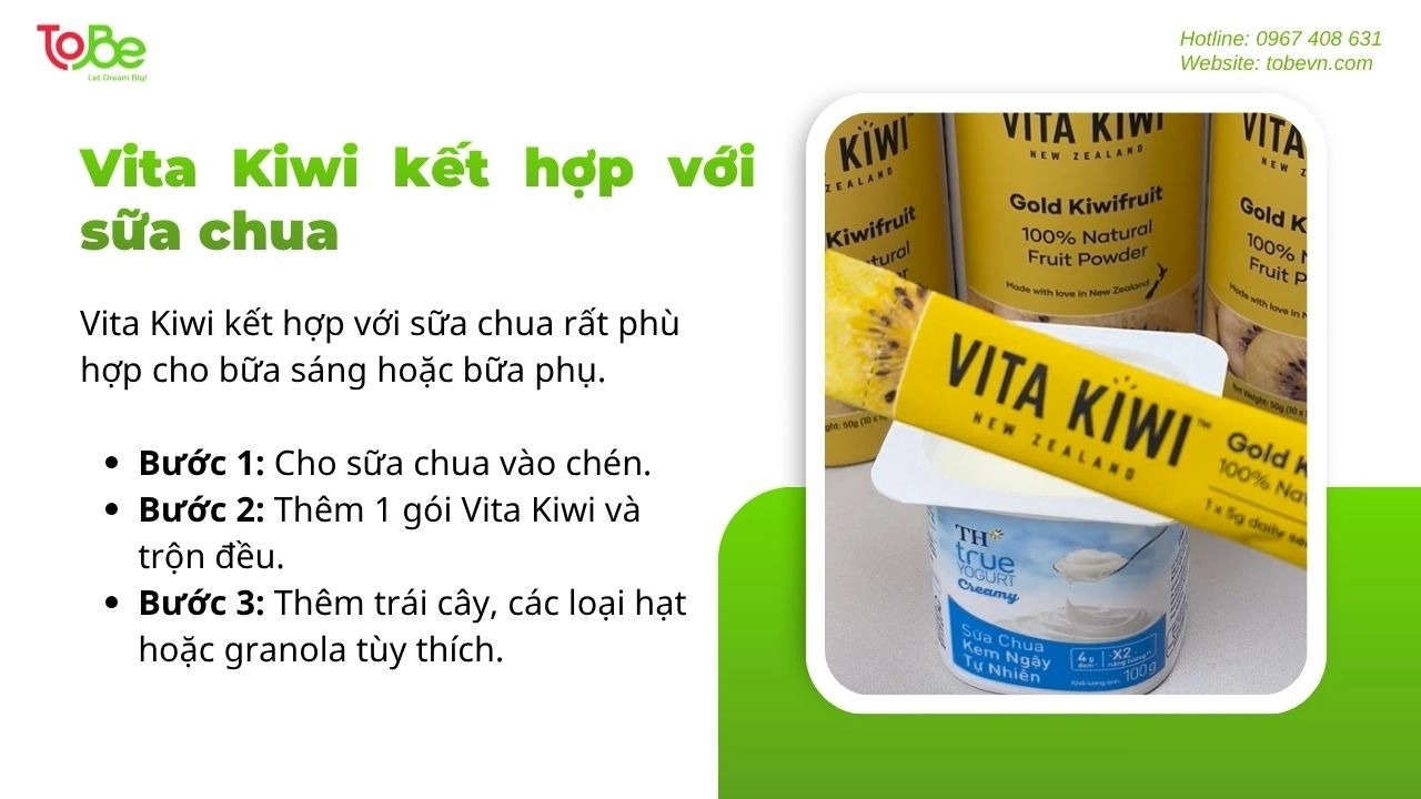 Pha Vita Kiwi với sữa chưa phù hợp cho bữa sáng hoặc bữa phụ