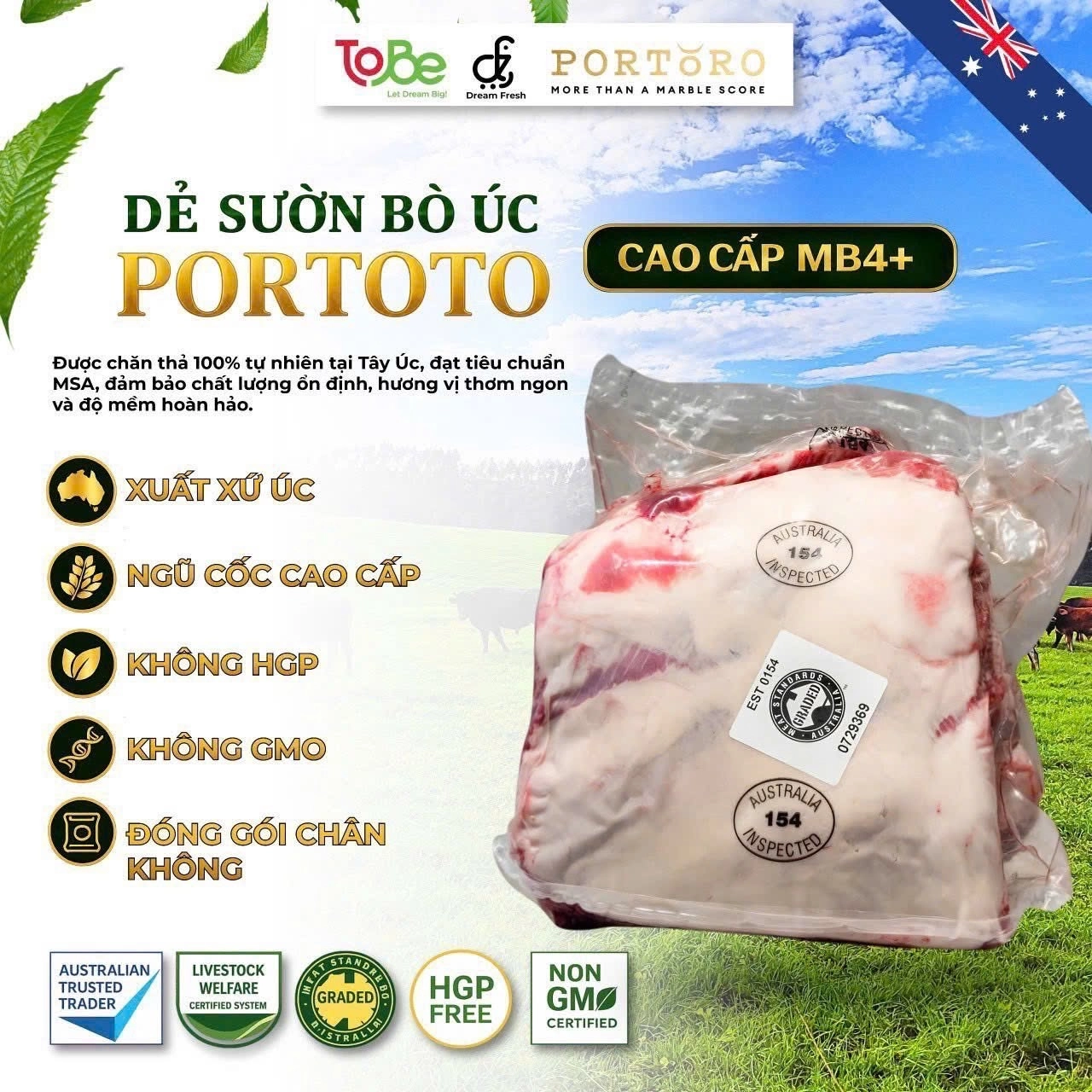 Dẻ sườn bò Úc Portoro MB4+ tại ToBe Mart