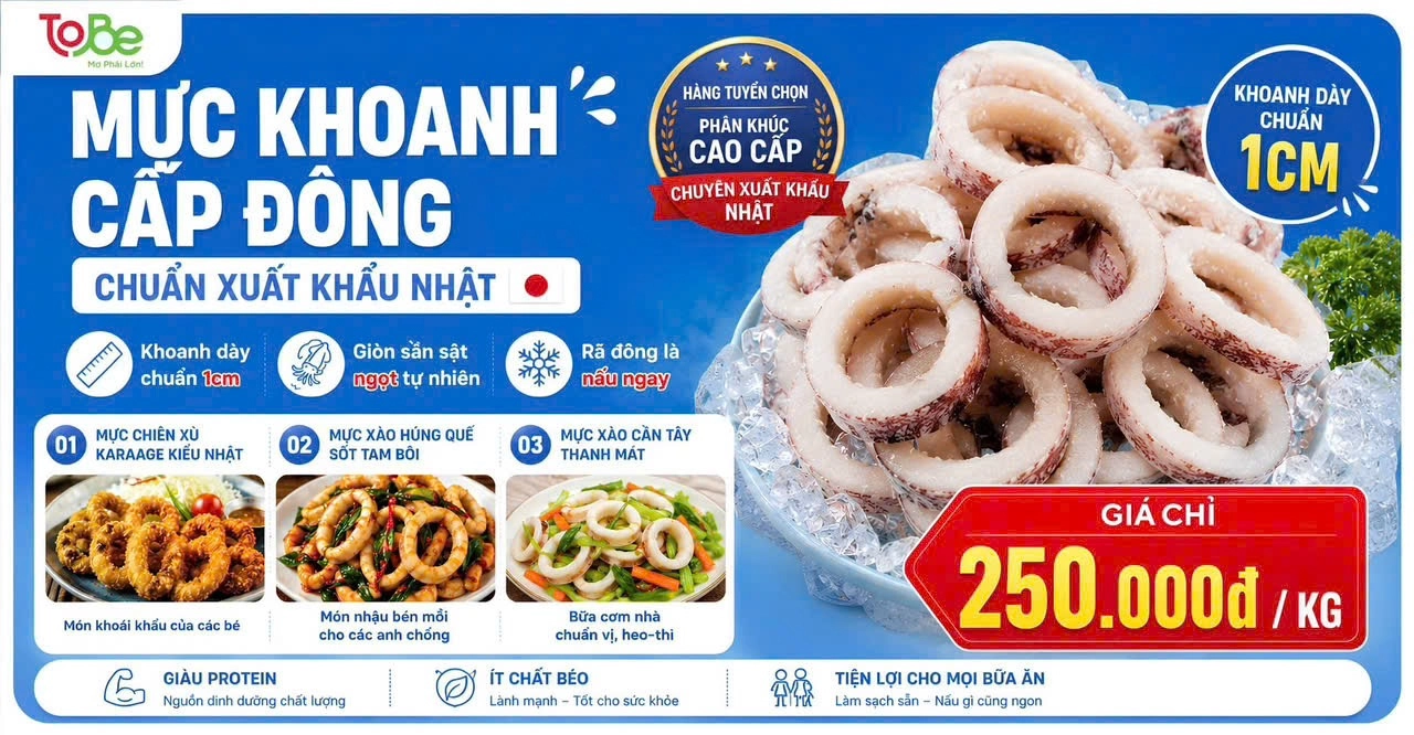 Mực ống khoanh cấp đông chuẩn xuất khẩu Nhật