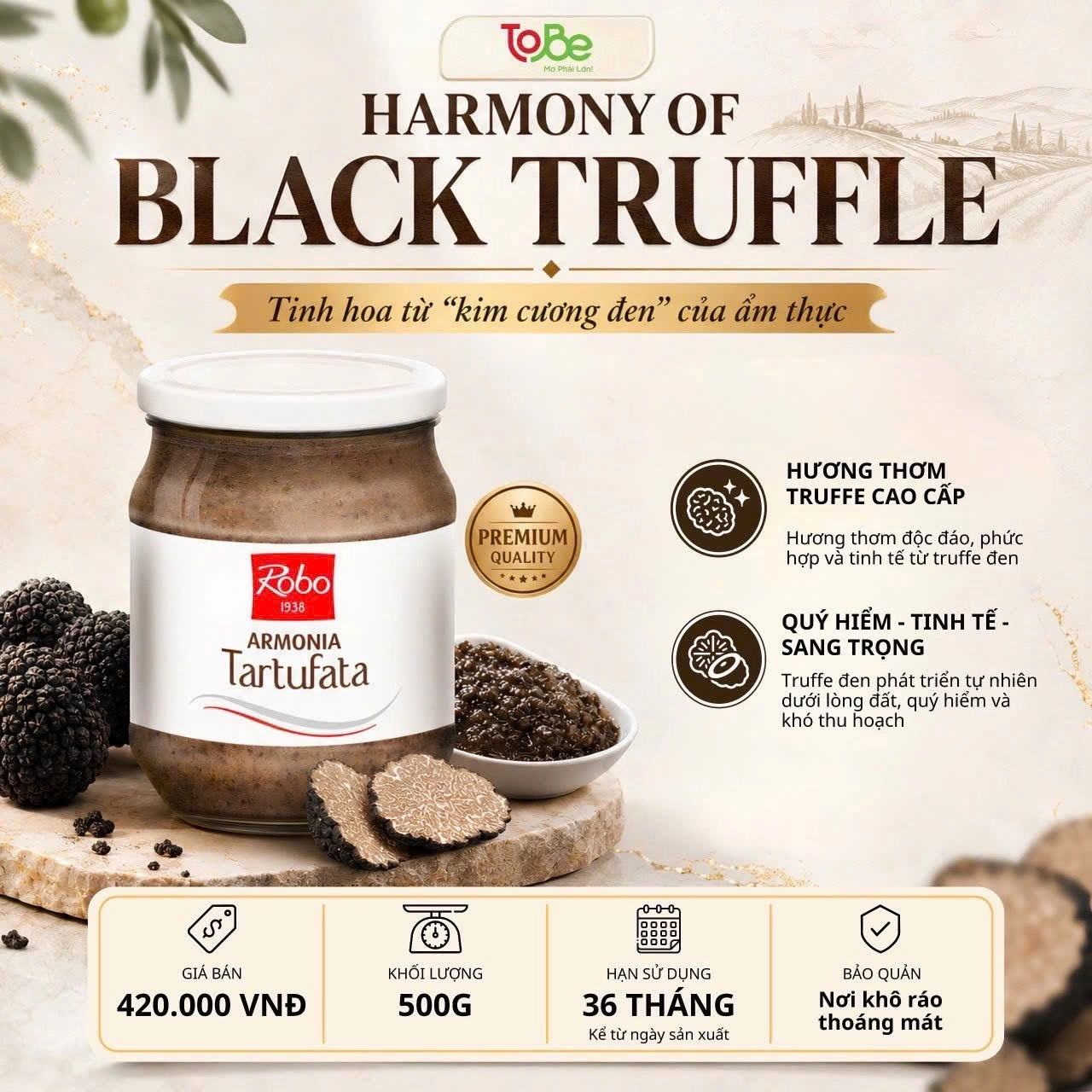 Sốt Truffle Ý ROBO 500g có hạn sử dụng lên đến 36 tháng