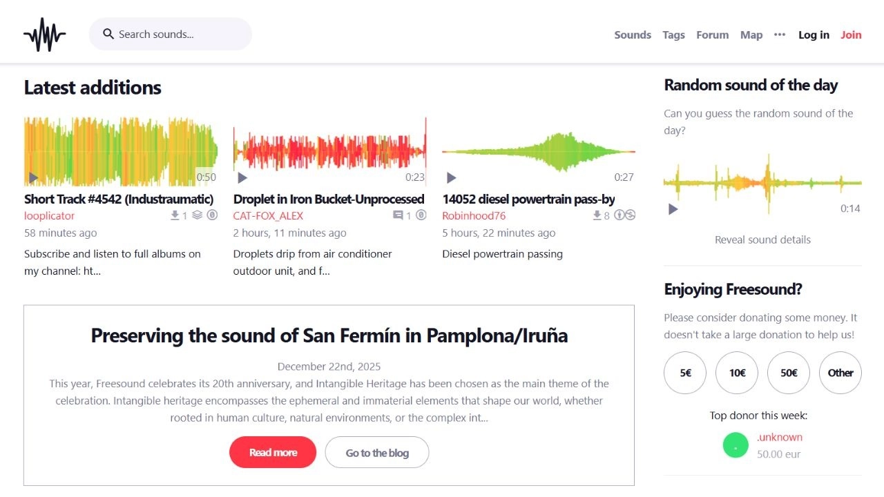 Freesound là kho hiệu ứng âm thanh đa dạng từ cộng đồng