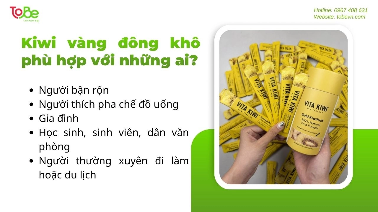 Kiwi vàng đông khô phù hợp với nhiều người vì giúp bổ sing dinh dưỡng tiện lợi