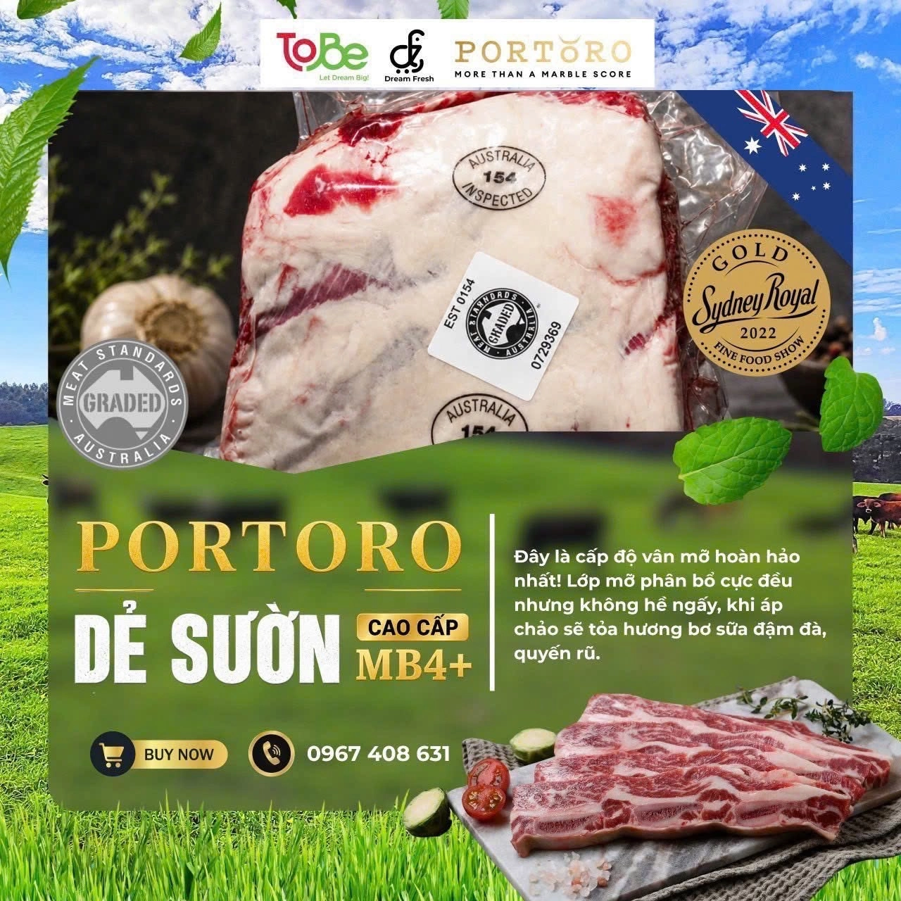 Dẻ sườn bò Portoro MB4+ cao cấp